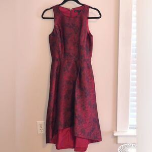 WHBM Red Floral Jacquard High-Low Dress